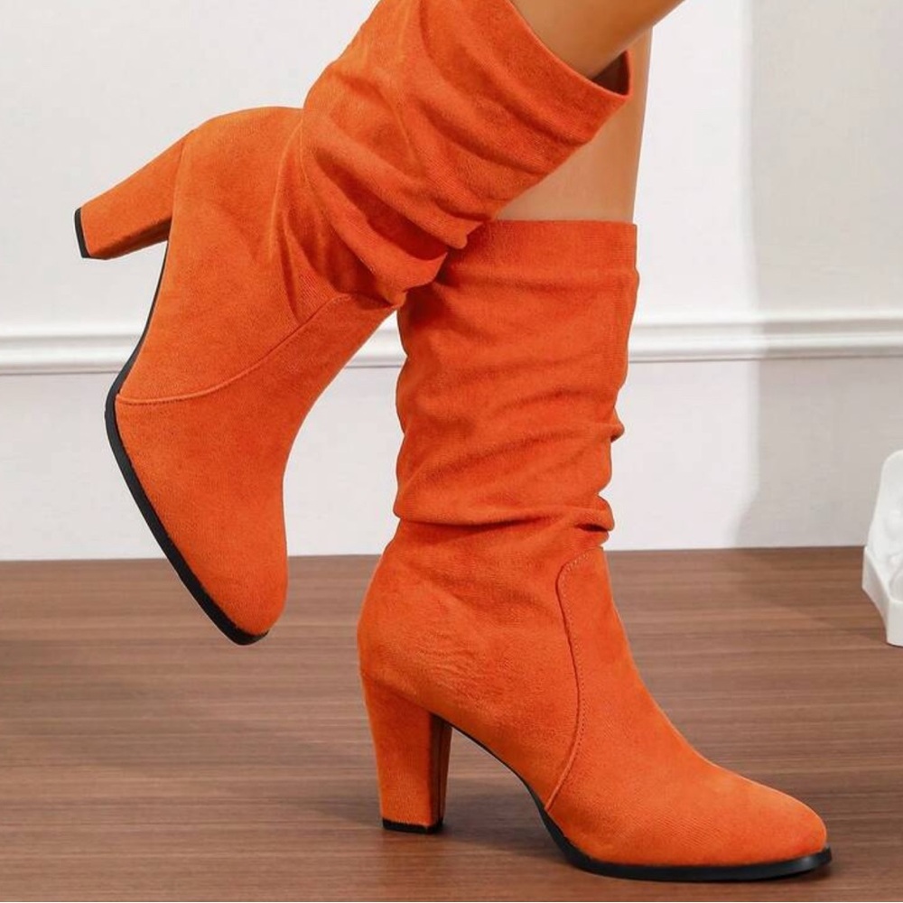 Orange suede boots, size 8